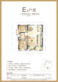远雄风华园2室2厅2卫96.81平户型