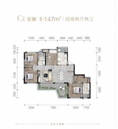钟家湾TOD澜苑1期4室2厅2卫147.00平户型