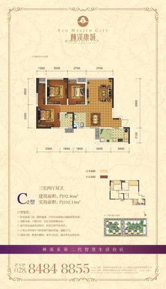 林溪康城3室2厅2卫92.41平户型