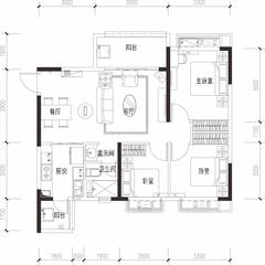 恒大西辰绿洲1期3室2厅1卫96.00平户型