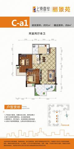 蓉华上林丽景苑2室2厅1卫91.00平户型