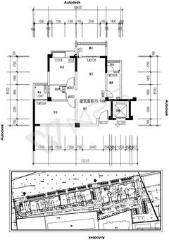 水城学府1期2室2厅1卫75.94平户型