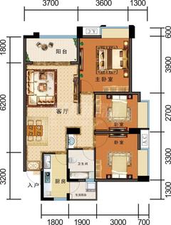 外滩公寓3室2厅1卫96.26平户型