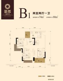 龙城二期领都2室2厅1卫74.00平户型