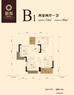 龙城二期领都2室2厅1卫74.00平户型
