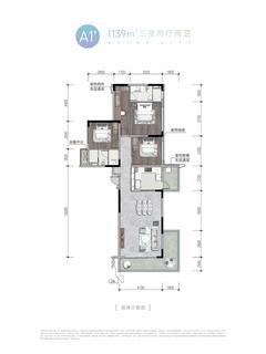 梓潼四季汀苑3室2厅2卫139.00平户型