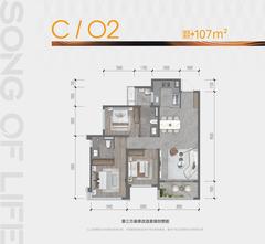 保利天府和颂花园1期3室2厅2卫107.00平户型