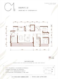 蓝光江安城1期4室2厅3卫182.15平户型