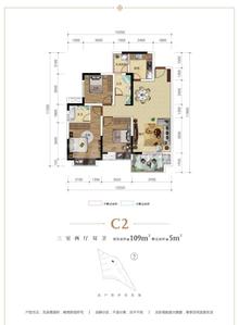 天和·睿城1期3室2厅2卫109.00平户型