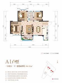 天和凤凰郡1期3室2厅1卫96.55平户型