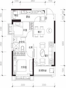 恒大西辰绿洲1期2室2厅1卫81.00平户型
