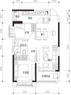 恒大西辰绿洲1期2室2厅1卫81.00平户型