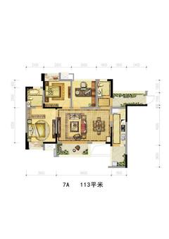 紫御熙庭3室2厅2卫113.00平户型