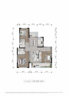 北湖揽樾1期3室2厅2卫111.00平户型
