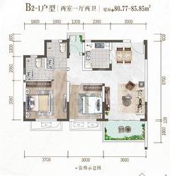 天樾龙门1期2室1厅2卫80.77平户型
