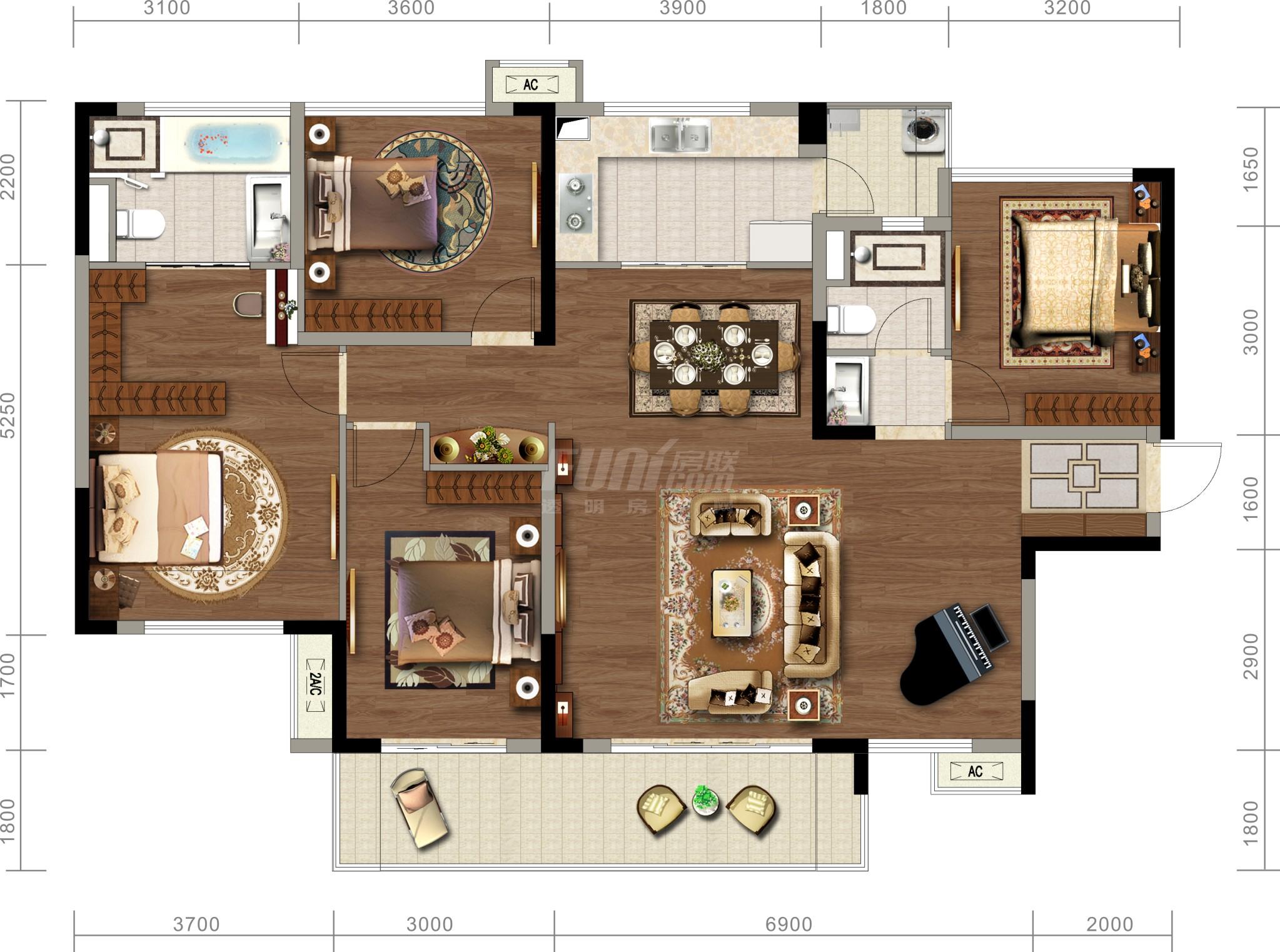 现代四室两厅户型住宅透视草图大师模型，四室两厅户型住宅透视sketchup模型下载 - sketchup网