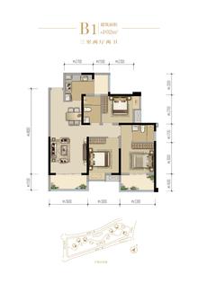 首钢蓉城里1期3室2厅2卫99.70平户型