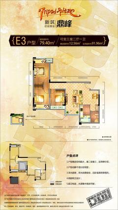 新筑巴伦西亚鼎峰3室2厅1卫79.40平户型