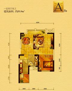 丽都世家B区1室2厅1卫53.90平户型