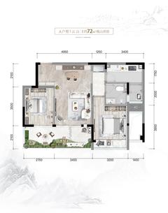 青城和美长寿居2室1厅1卫72.00平户型