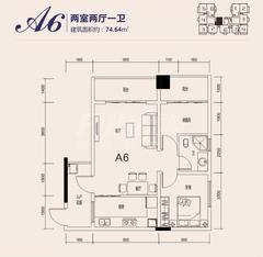 航利.星海湾三期北区（星海名门）2室2厅1卫74.64平户型