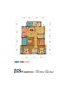 盛源学府名城3室2厅2卫117.90平户型