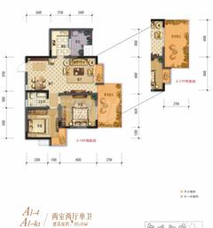 棠湖清江花语1期2室2厅1卫85.87平户型