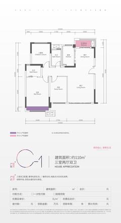 国信璟院1期3室2厅2卫110.00平户型