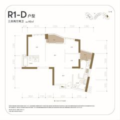天府汇中心1期3室2厅2卫93.00平户型