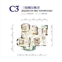 通瑞月光湖3室2厅2卫124.00平户型