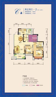 天赋龙庭2室2厅2卫100.38平户型