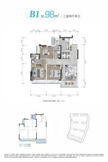 盛世锦都2期3室2厅2卫96.00平户型