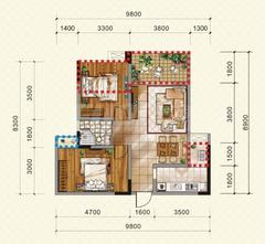 宇航三洲盛景2室2厅1卫76.50平户型