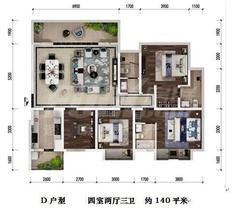 蜀郡清上居4室2厅3卫140.43平户型