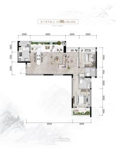 青城和美长寿居2室1厅2卫90.00平户型