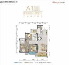 万达公园里3室2厅2卫89.00平户型