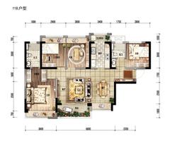 锦绣天地小区1期4室2厅2卫118.00平户型