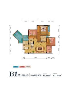 盛源学府名城3室2厅2卫89.54平户型