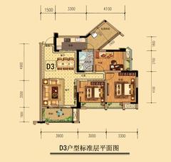 金山御景蓝湾3室2厅1卫100.22平户型