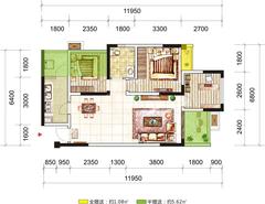 尚城逸品3室2厅1卫80.94平户型