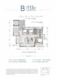 望云苑1期3室2厅2卫113.38平户型