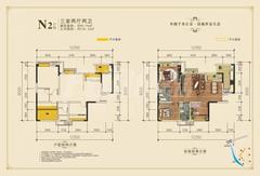棕榈湖国际社区三期3室2厅2卫90.56平户型