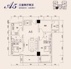 航利.星海湾三期北区（星海名门）3室2厅2卫118.00平户型