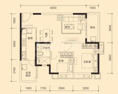 恒大御景1期2室2厅1卫85.58平户型