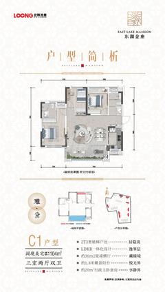 东湖金座1期3室2厅2卫103.62平户型