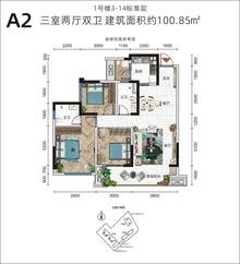 堰上明珠1期3室2厅2卫101.45平户型