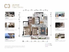 熙悦公元1期3室2厅2卫100.22平户型