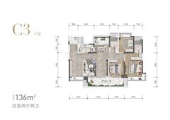 成都万达一号小区-3号地块万达华庭3室2厅2卫136.00平户型