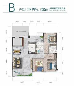 翡翠滨江苑1期3室2厅2卫99.00平户型