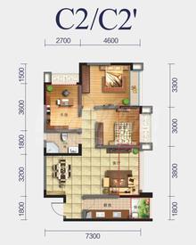 中加水岸3室2厅2卫88.00平户型
